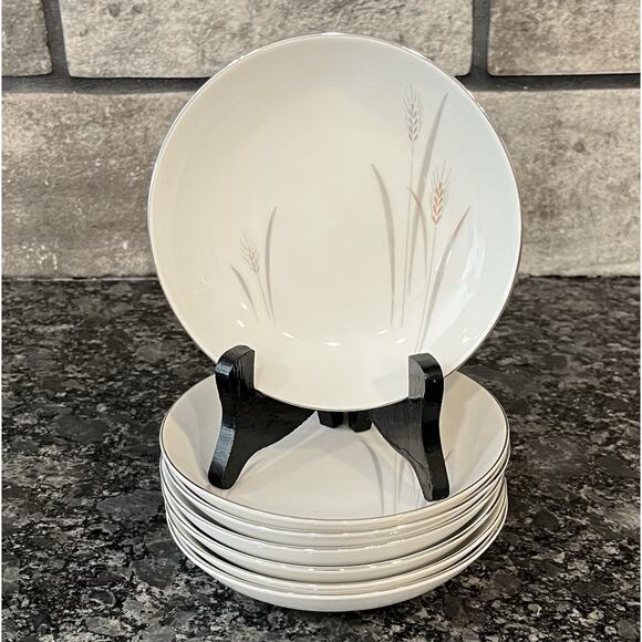 7 Vtg Max Schonfeld Platinum Wheat Fine China of Japan 5 1/2” Fruit Berry Bowls - Picture 1 of 6